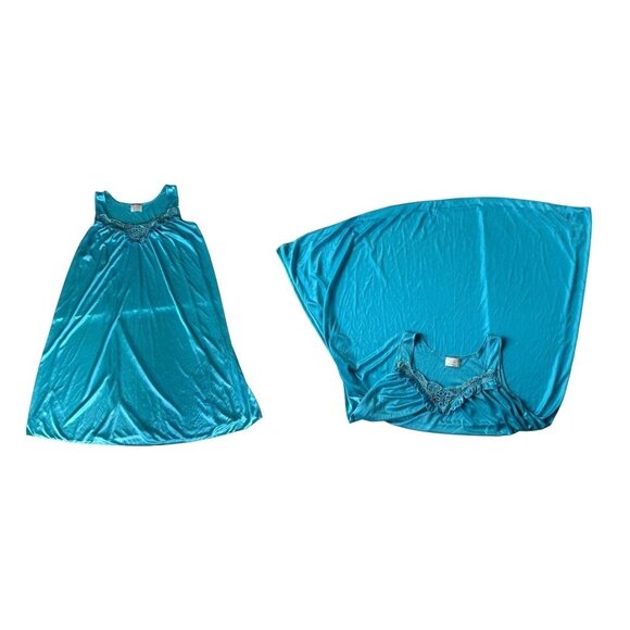 Lati Fashion Intimates Collection Nightgown Medium? Blue Sleeveless Embr… - Picture 7 of 12